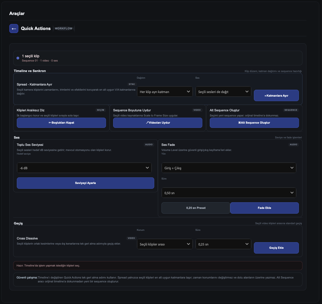 CarabinerFX Quick Actions paneli